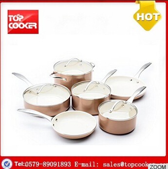 aluminum nonstick copper painting cooware with surgical stainless steel handle