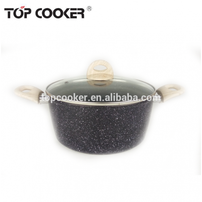 Titanium Forged Aluminum Marble Coating Casserole Hot Pot With Lid