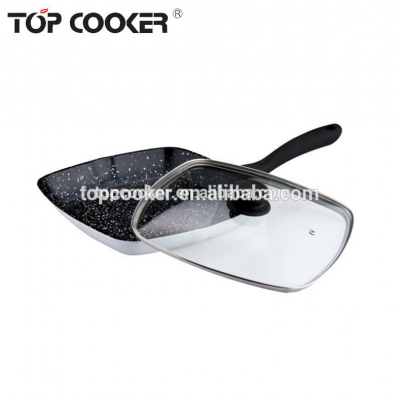 ECO-friendly titanium marble coating square fry pan with lid as seen on TV