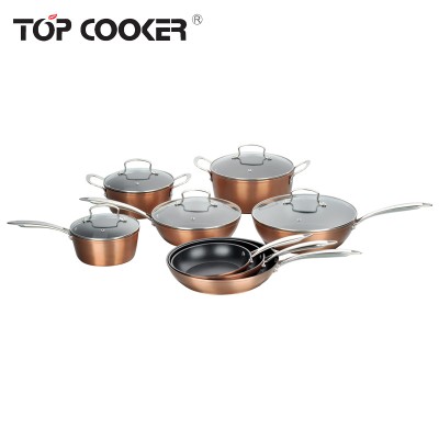 Aluminum copper metallic painting royalty italiian cookware set with stainless steel handle